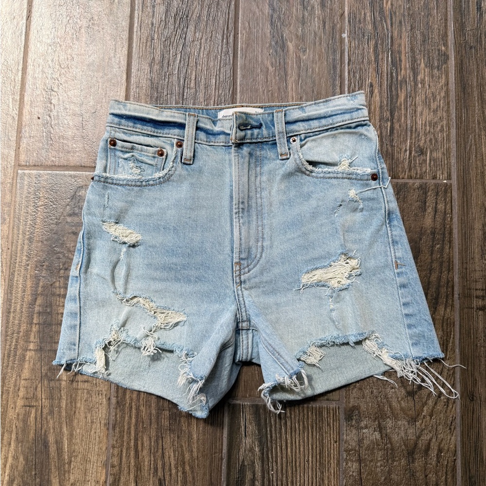 Abercrombie & Fitch Light Wash Distressed Denim Shorts